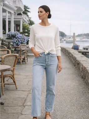 Madewell Texture & Thread Ribbed Knot Front Top Ivory Long Sleeve Size M